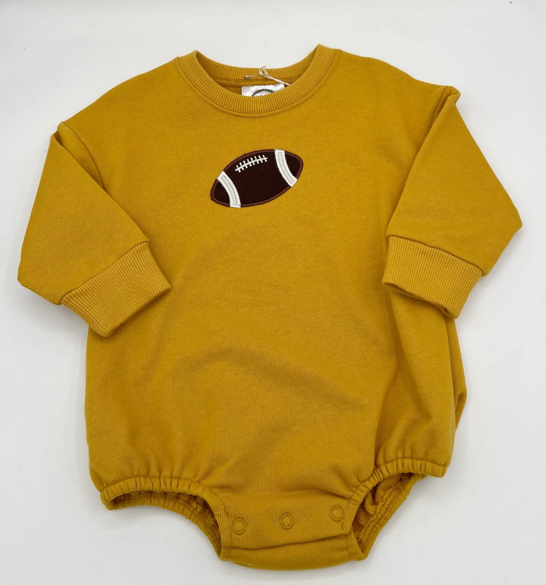 18 M Onesie Sweatshirt Long Sleeve - Mustard w/Brown Football Applique