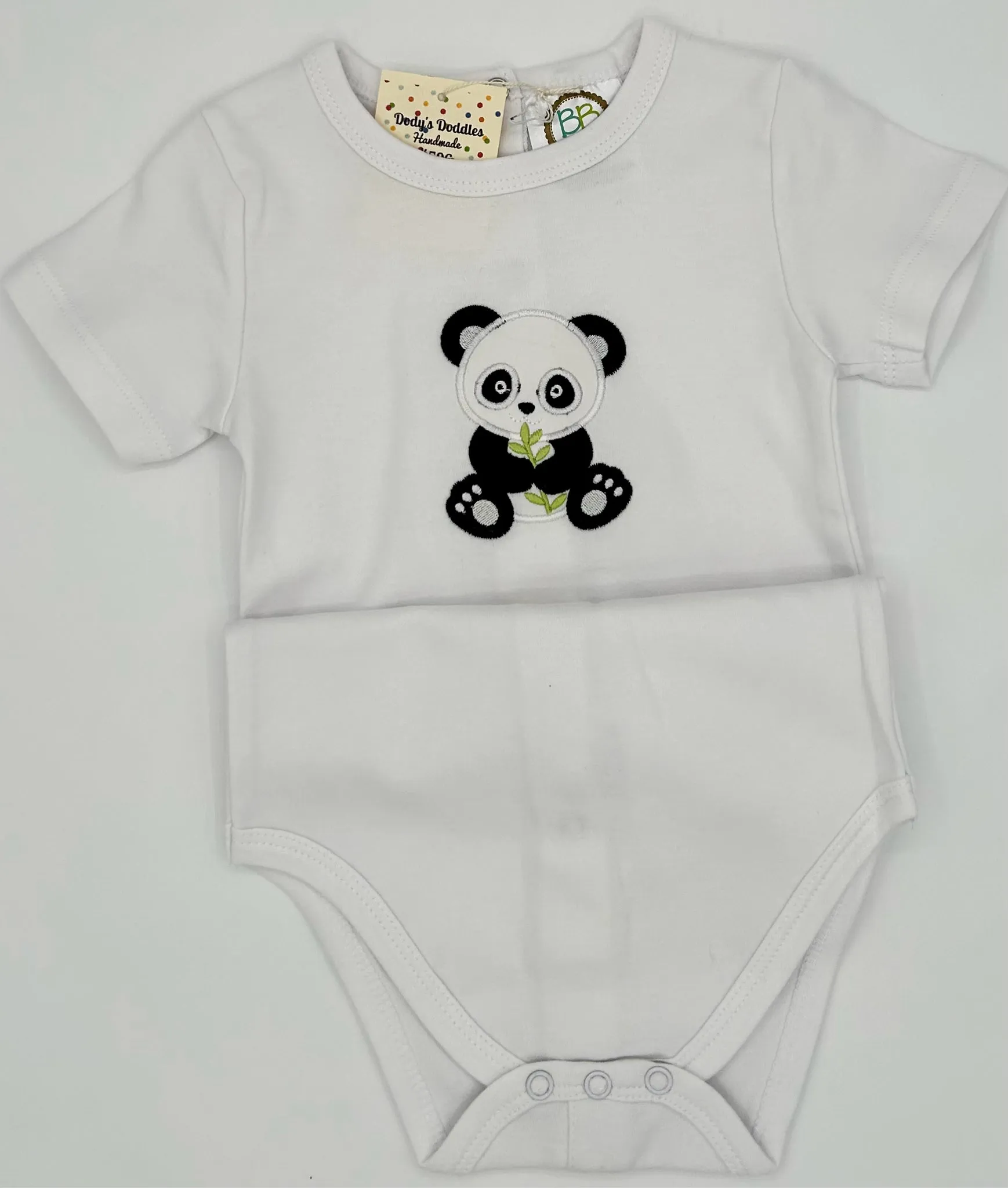 18 M Onesie - White w/Panda Bear Applique