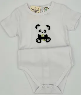 18 M Onesie - White w/Panda Bear Applique