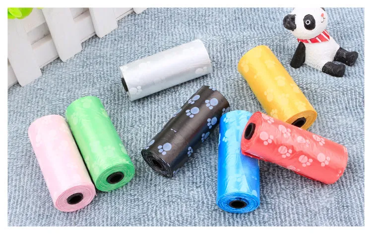 7pcs dog printed garbage bags pet cleaning and poop pickup garbage bags 15 / roll