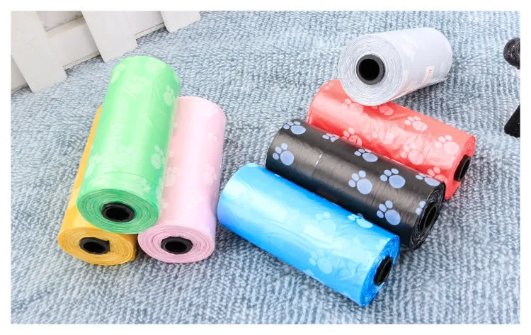 7pcs dog printed garbage bags pet cleaning and poop pickup garbage bags 15 / roll