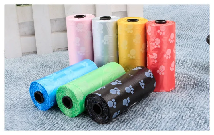 7pcs dog printed garbage bags pet cleaning and poop pickup garbage bags 15 / roll