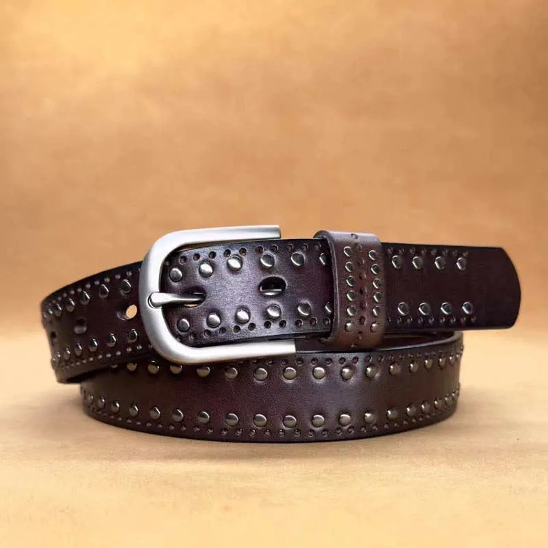 Ancient Pure Color Punk Metal Rivet Leather Belt