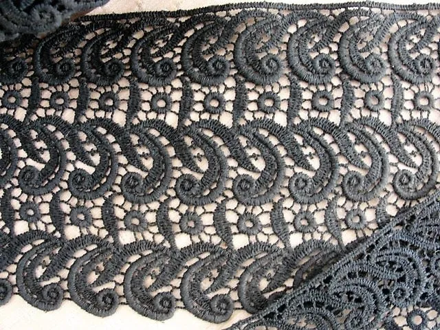 ANTIQUE  French Black Lace Trim Yardage Never Used Victorian Intricate Pattern 6.5 Inches Wide For Civil War Clothing,Dolls, Heirloom Sewing