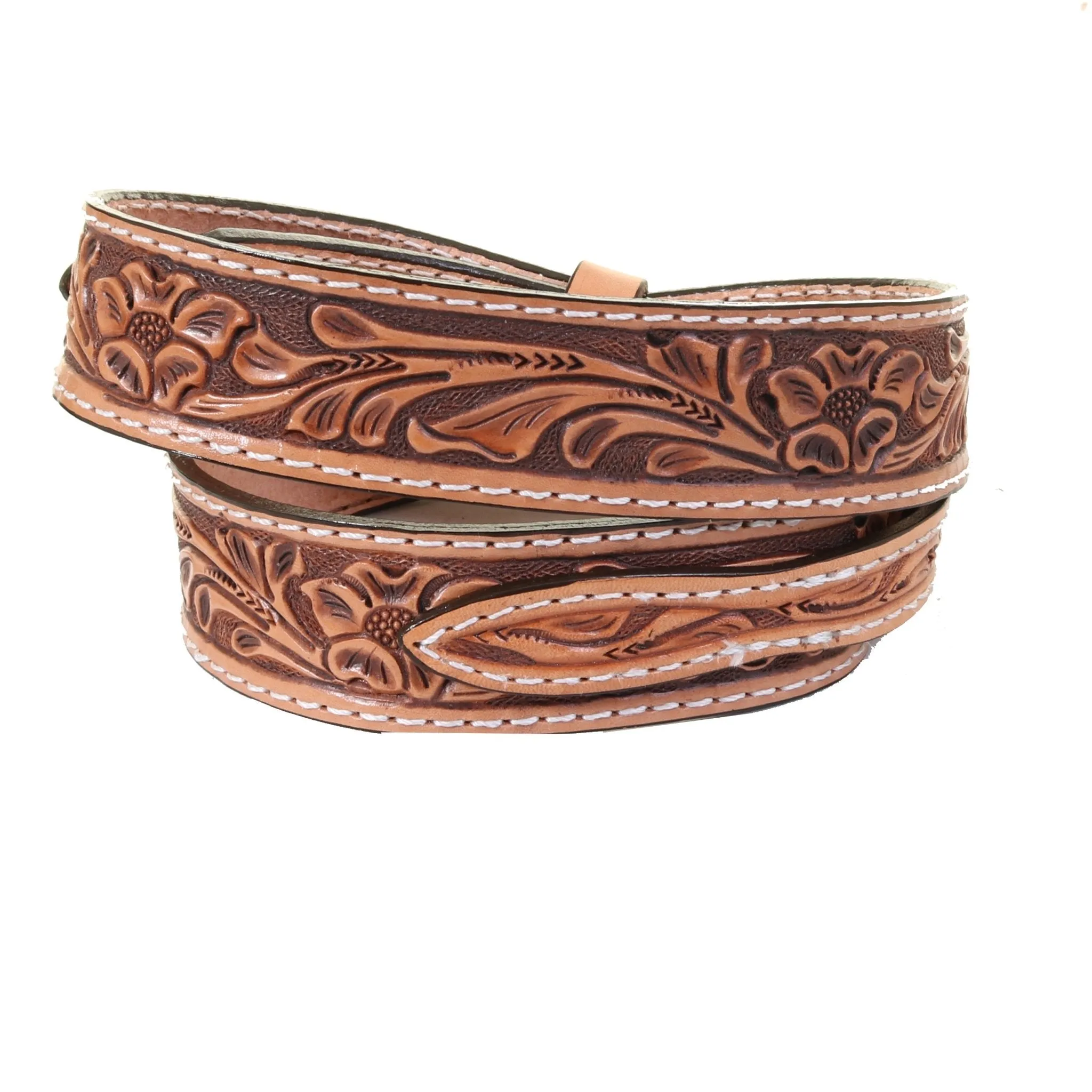 B1215 - Natural Floral Tooled Ranger Belt