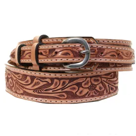 B1215 - Natural Floral Tooled Ranger Belt