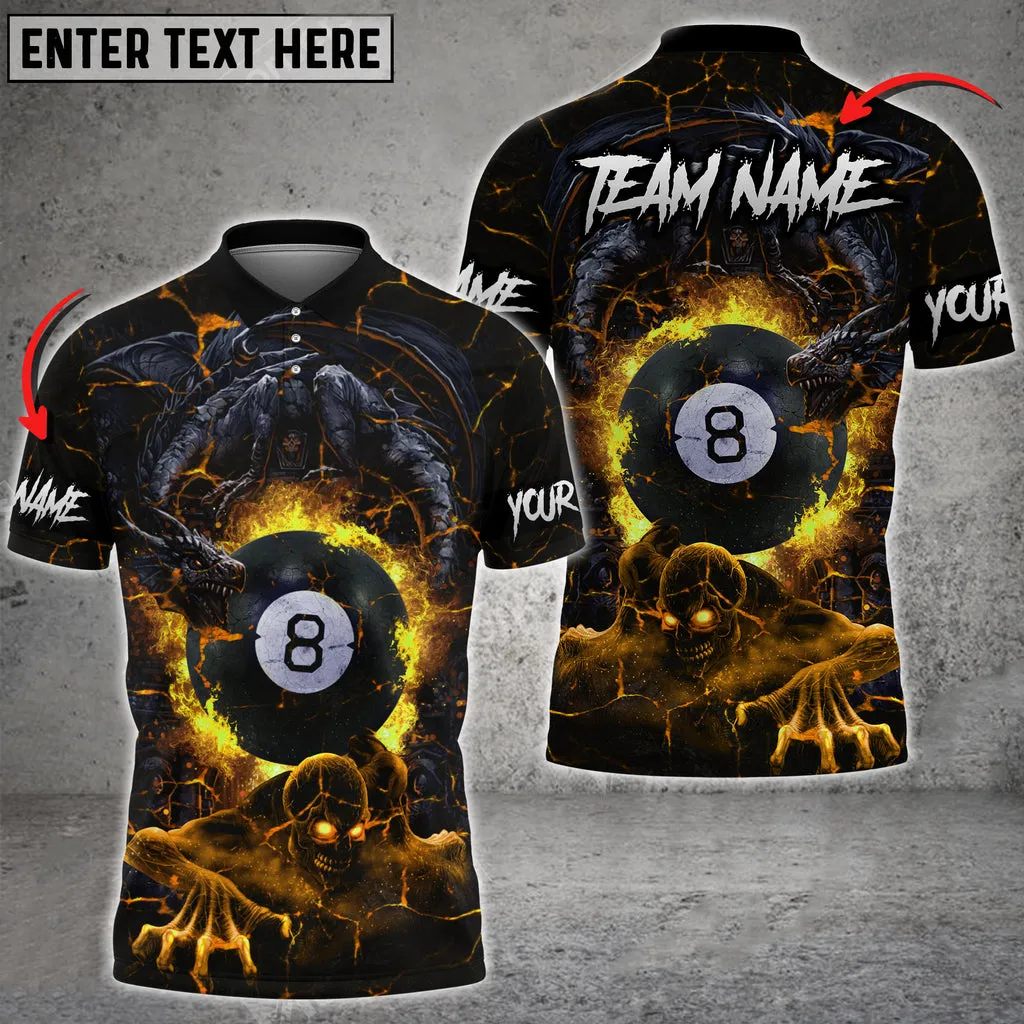 Billiards Skull & Dragon Fight Personalized Name, Team Name Multi Color Option Polo Shirt, Skull Billiard 3D Shirt