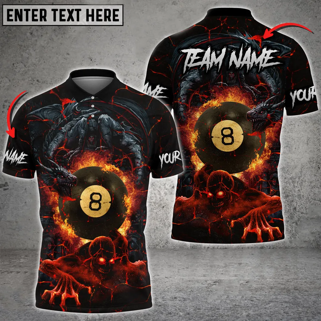 Billiards Skull & Dragon Fight Personalized Name, Team Name Multi Color Option Polo Shirt, Skull Billiard 3D Shirt