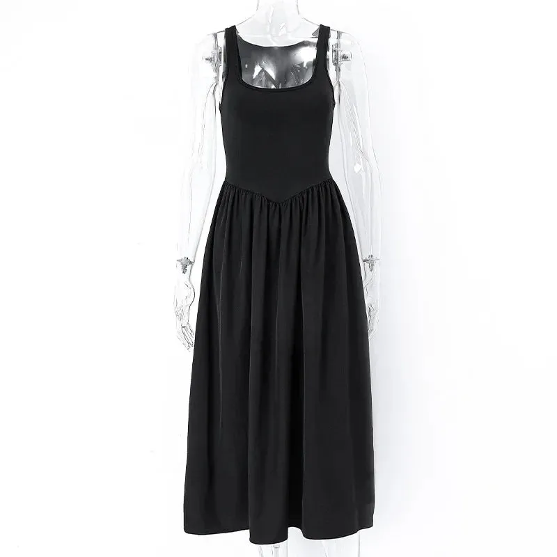 Black Sleeveless O Neck Summer Casual Party Beach Club 2024 Midi Dress