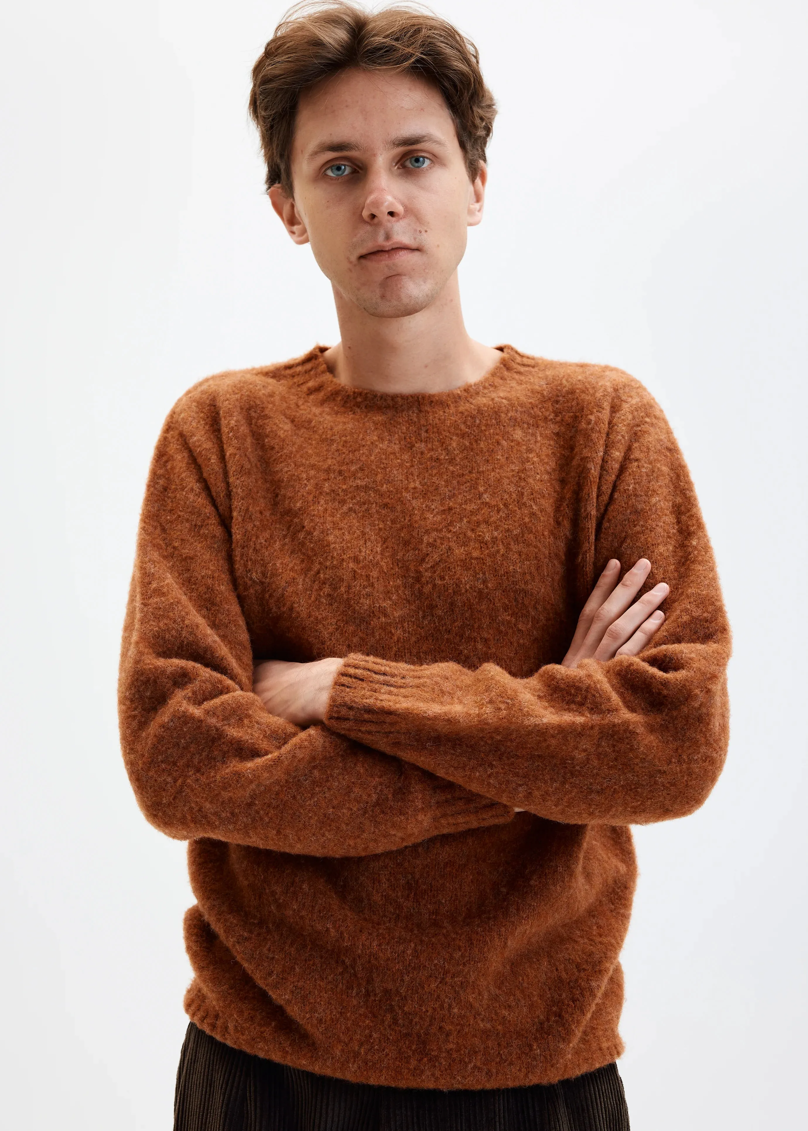 Brushed Shetland Wool Crewneck in Rust