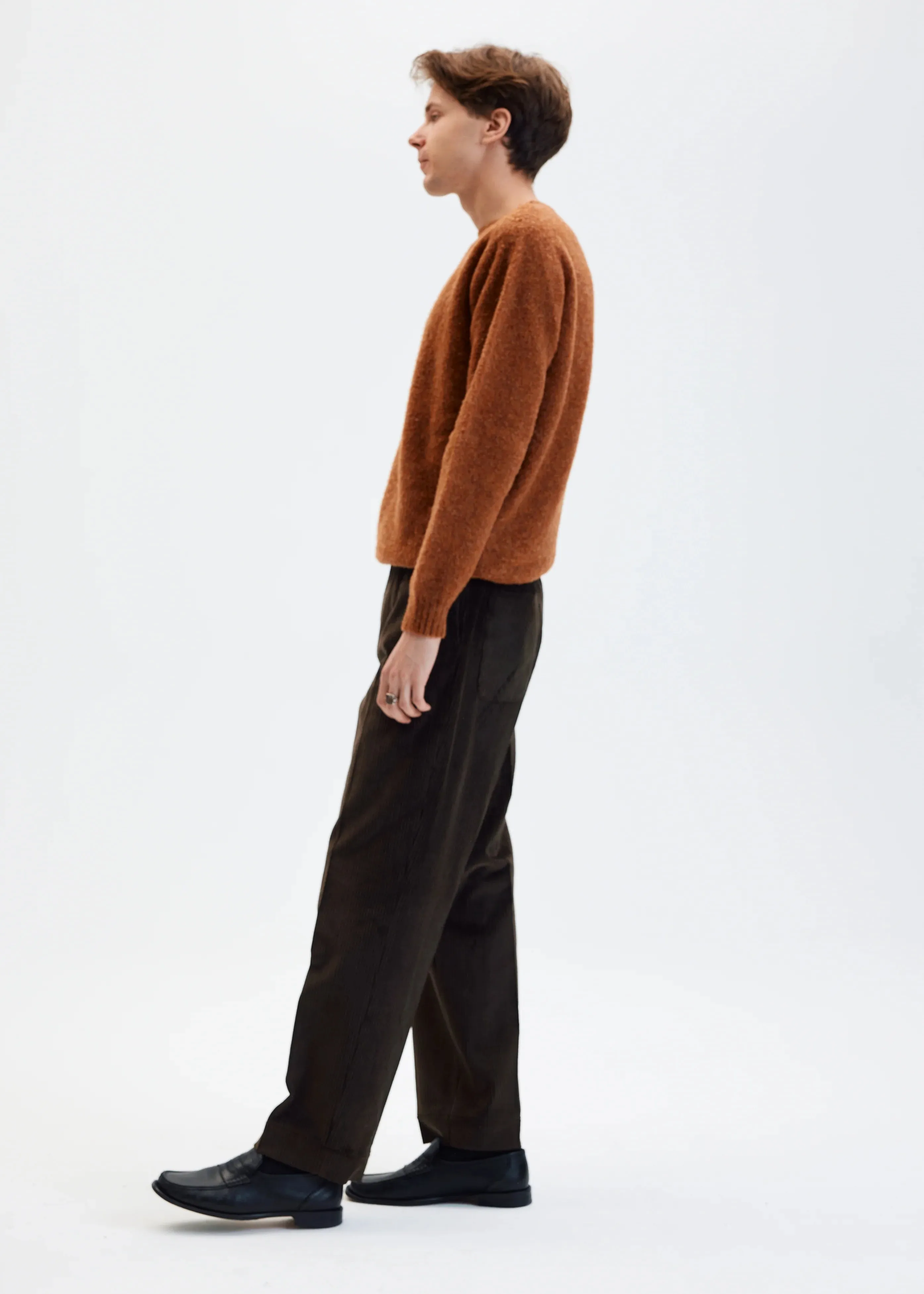 Brushed Shetland Wool Crewneck in Rust