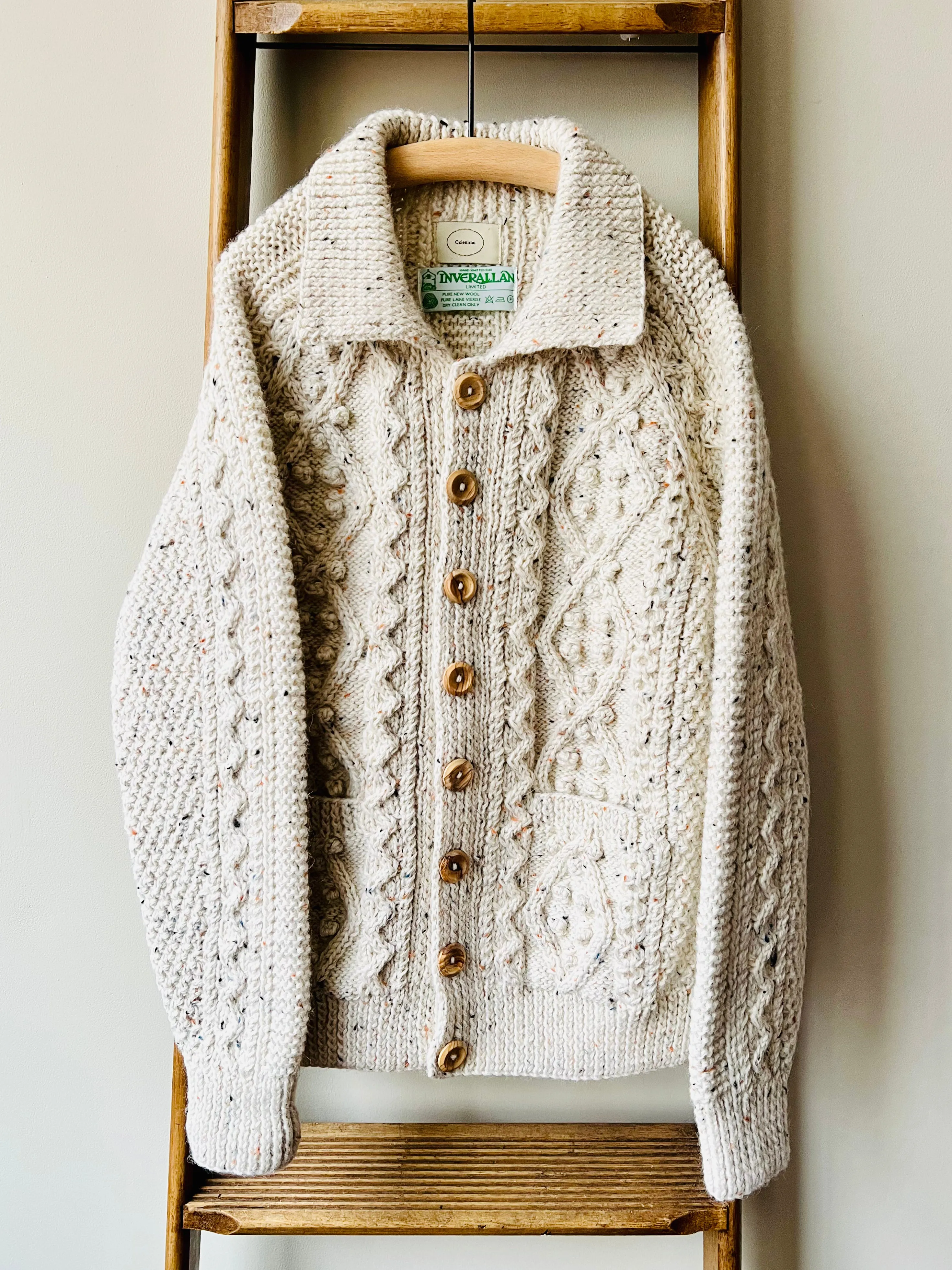 Cable Aran Cardigan / Ecru Nep