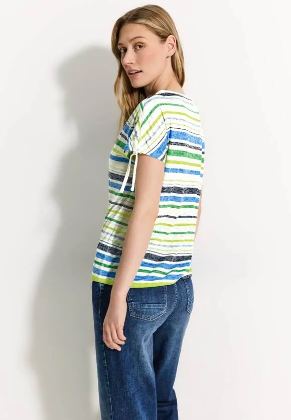 Cecil Stripe T Shirt with Shoulder Tie detail 321627 Green