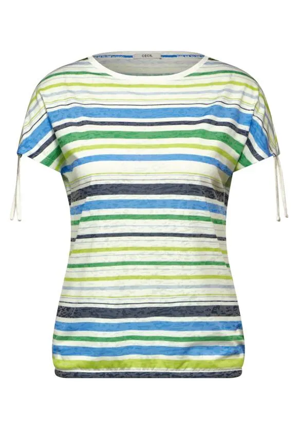 Cecil Stripe T Shirt with Shoulder Tie detail 321627 Green