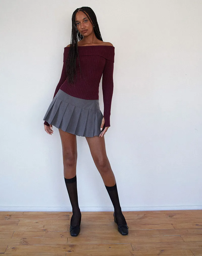 Circe Knitted Bardot Jumper in Burgundy