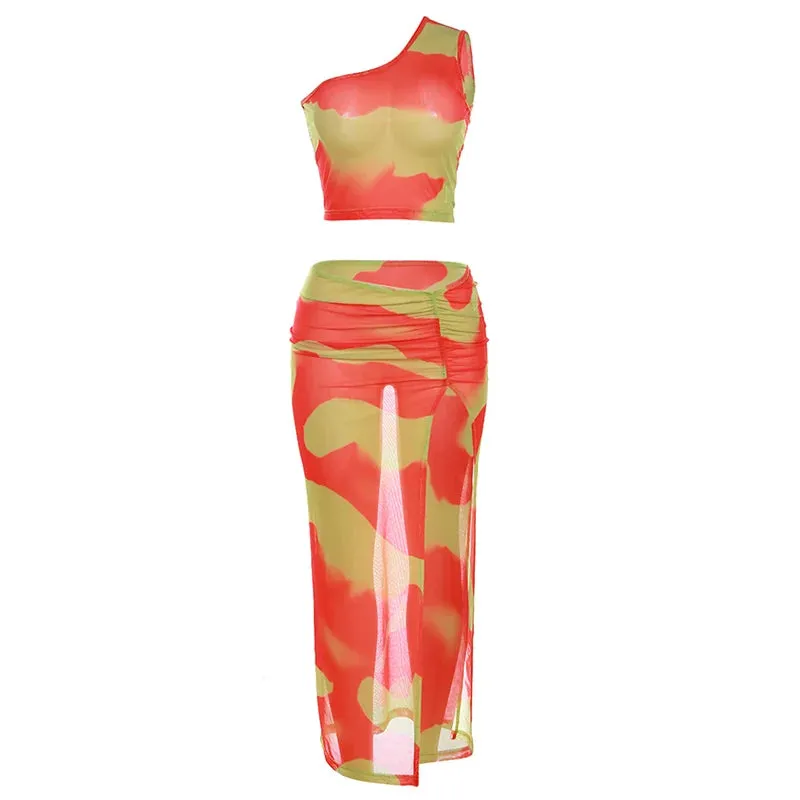 Colorful Mesh Two Piece Maxi Dress