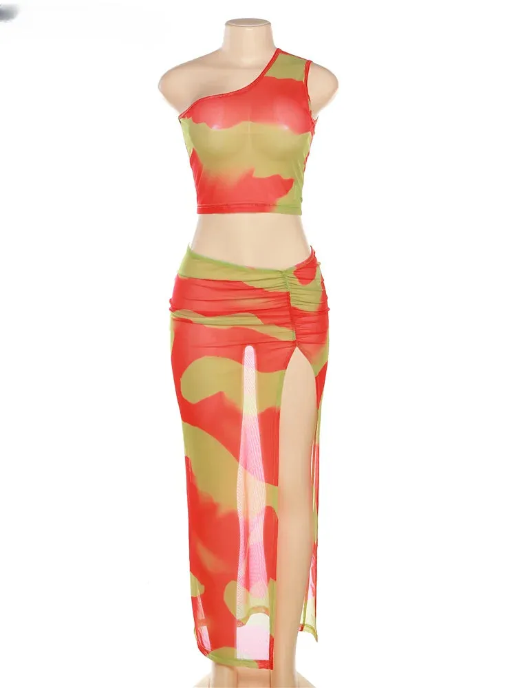 Colorful Mesh Two Piece Maxi Dress