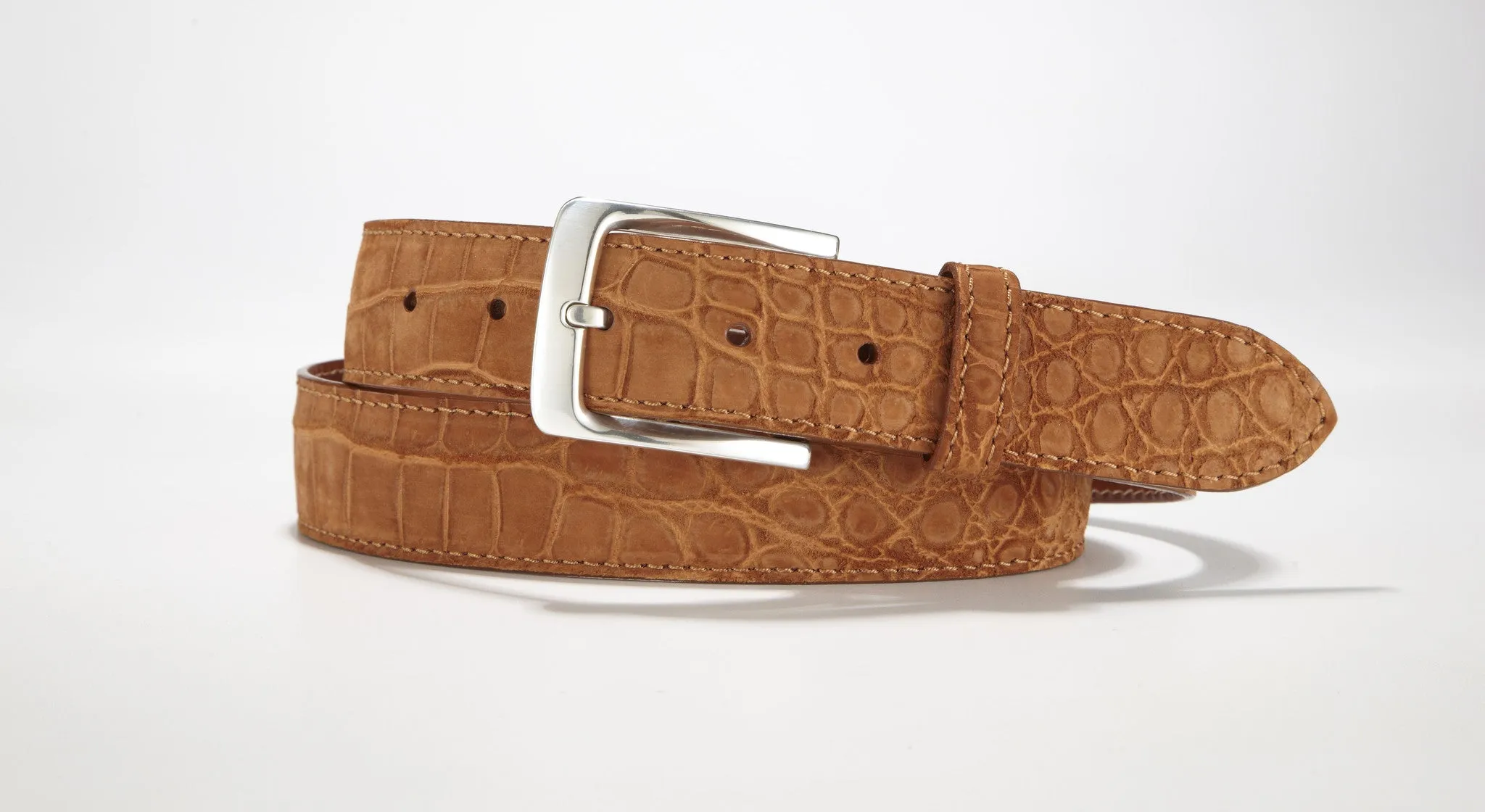 Crocodile Suede Belt 1 3/8" - 35mm (Brown)