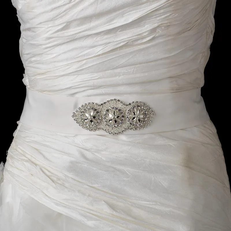 Crystals Glass Bead Bridal Sash Satin Belt