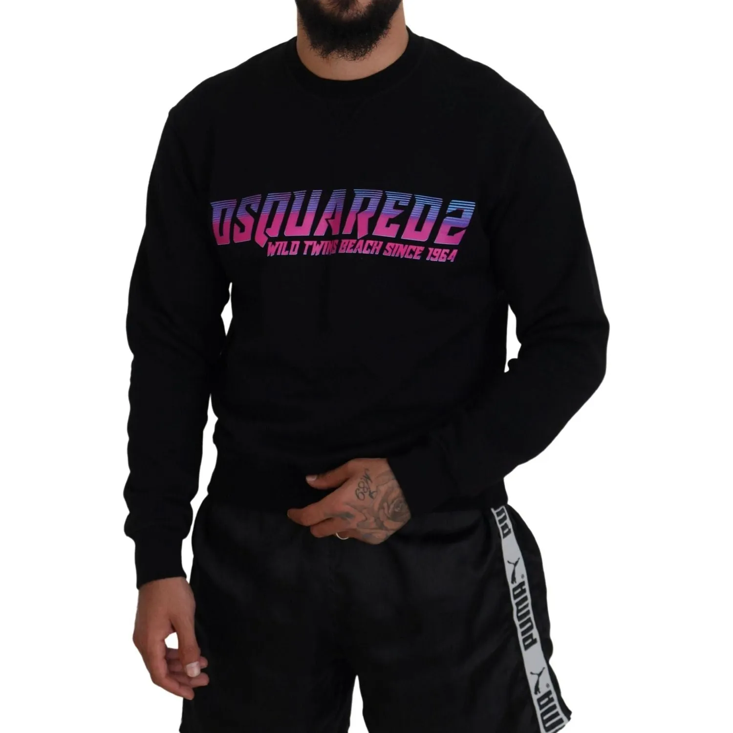 Dsquared² Black Logo Print Long Sleeves Men Pullover Sweater