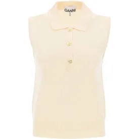 Ganni sleeveless polo shirt in wool and cashmere