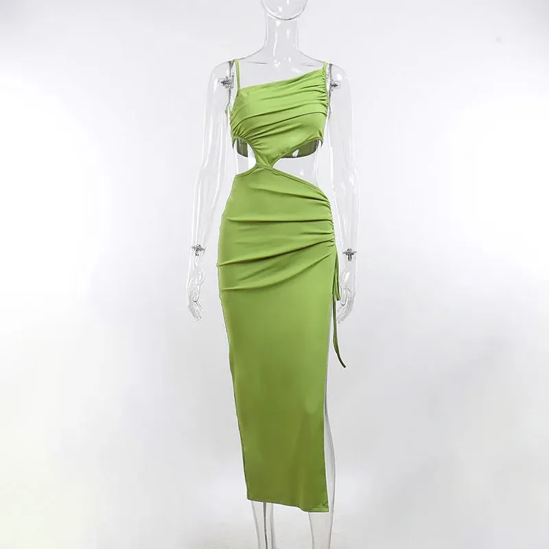 Green Sleeveless Backless Midi Beach Cut Out Dress for Women