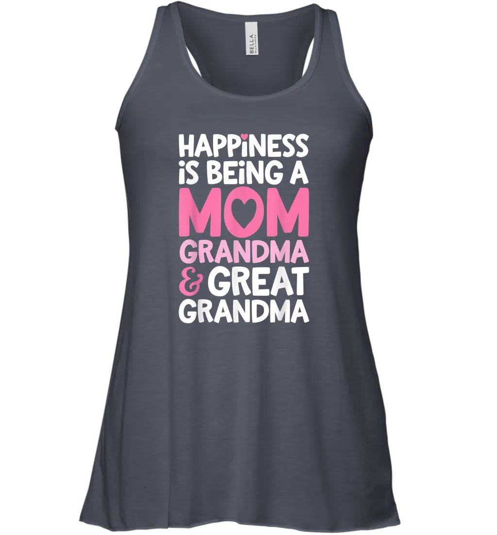 Happiness Is Being A Mom Grandma And Great Grandma Mother Women Racerback Tank