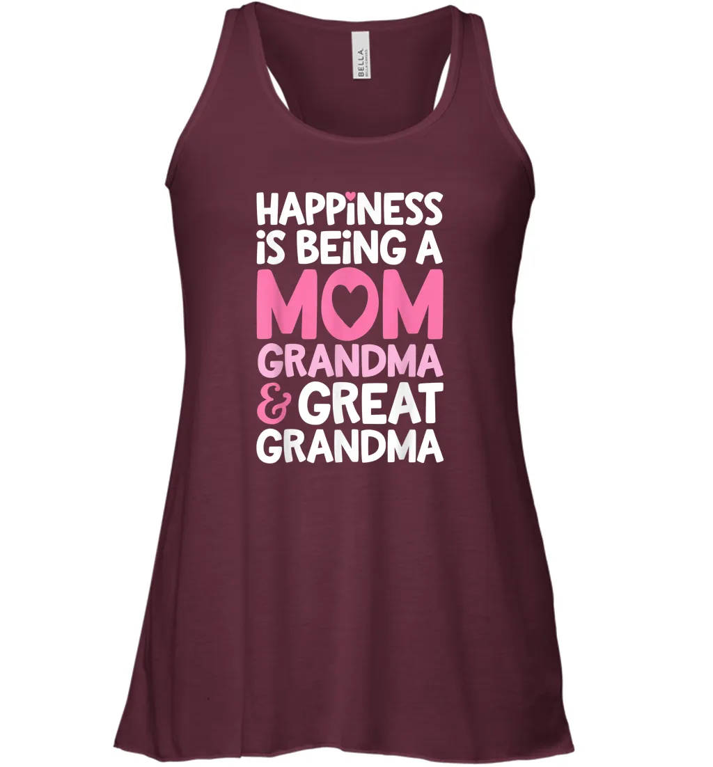 Happiness Is Being A Mom Grandma And Great Grandma Mother Women Racerback Tank