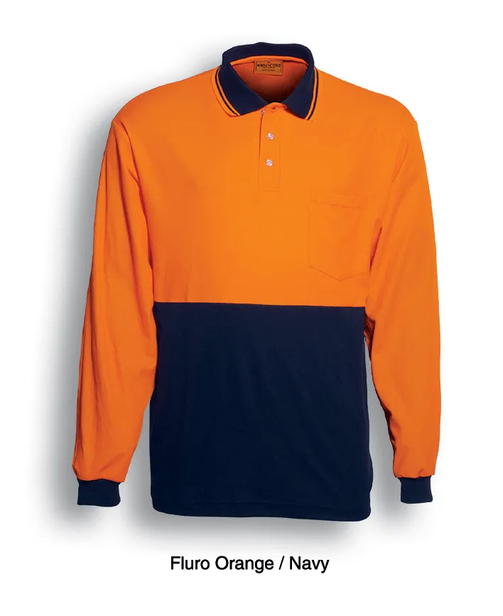 Hi Viz L/S Polyface Polo - Orange/Navy