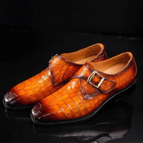 Made to Order Handmade Premium Quality Alligator Print Shoes Buckle Shoes Wedding Shoes Men's Shoes