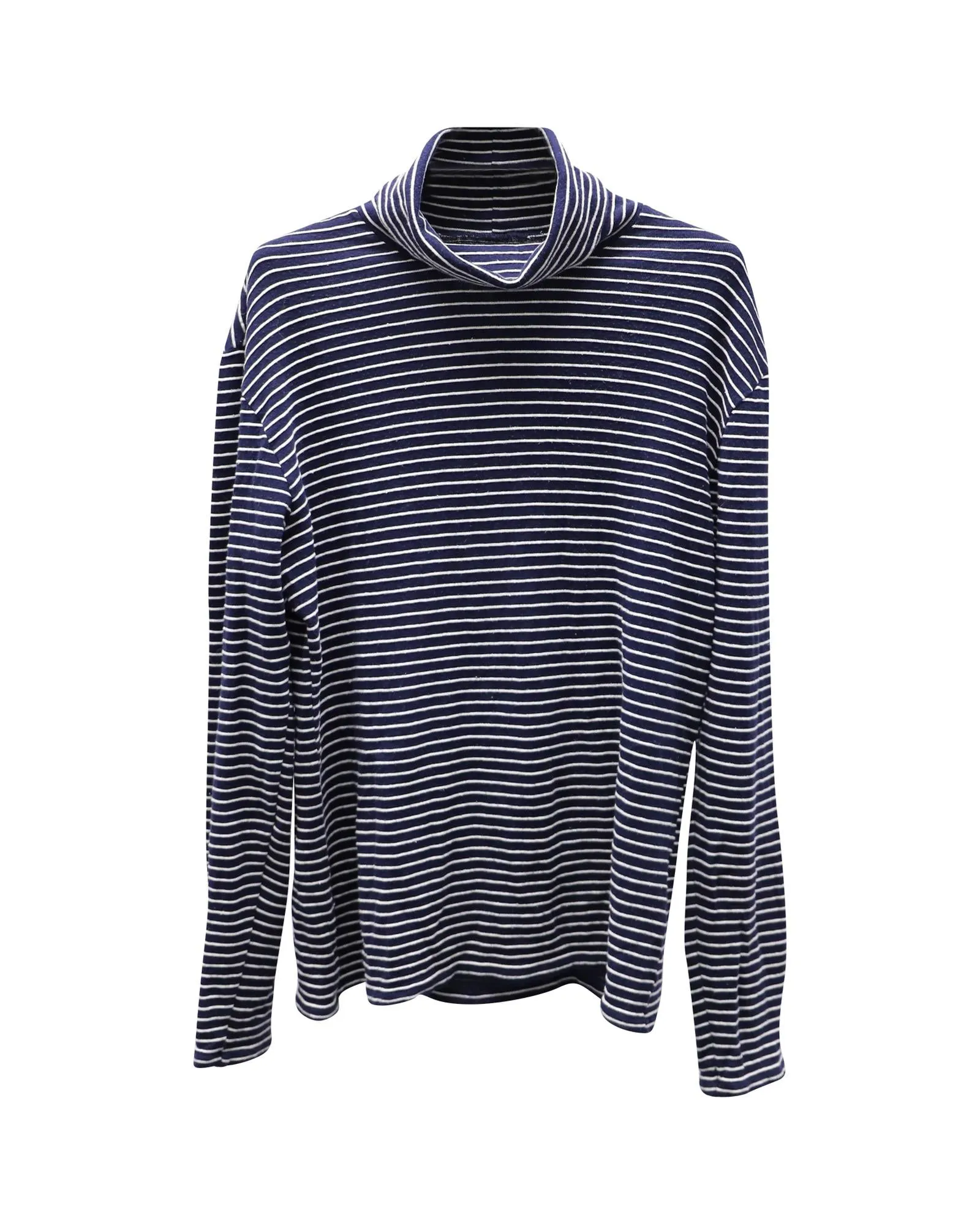 Maison Martin Margiela Striped Tutrle Neck Long sleeves Shirt in Blue and White Cotton