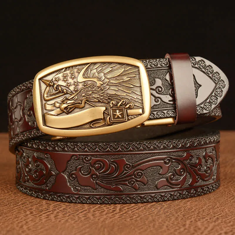 Men's American Flag Hawk Eagle Leather Belt