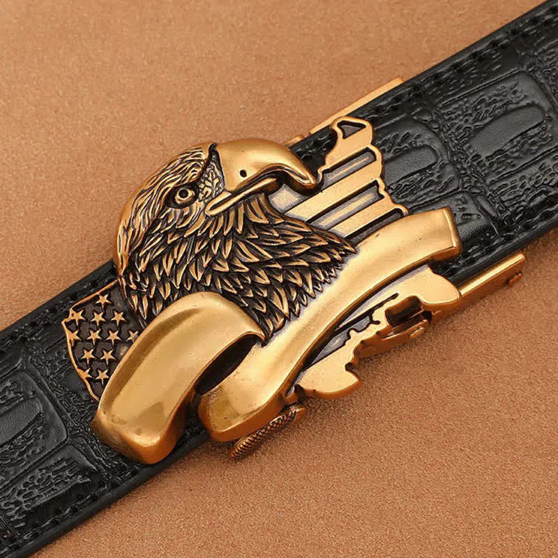 Men's Bald Eagle USA Flag Automatic Buckle Leather Belt