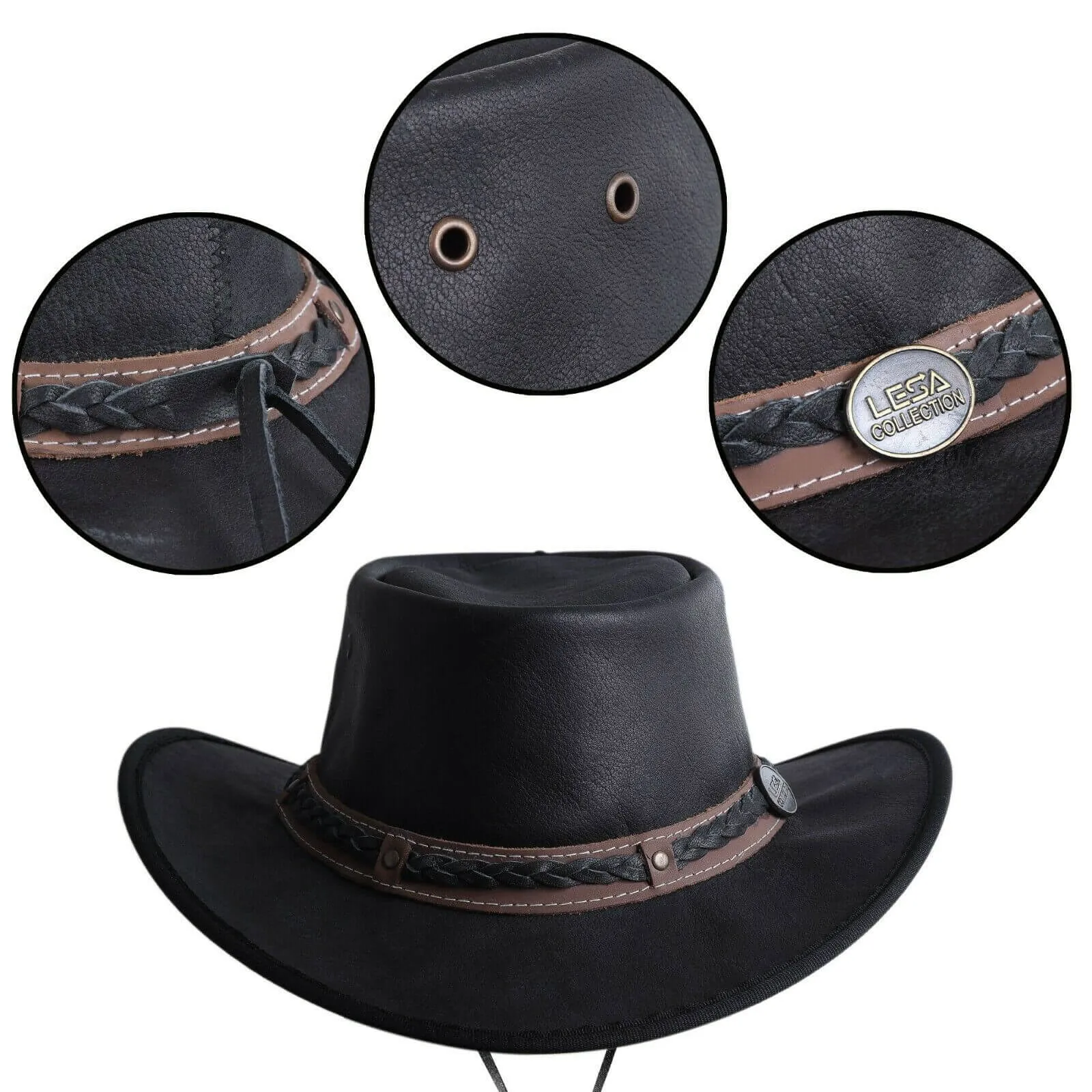 MEN'S CRUSHER OUTBACK   PREMIUM  LEATHER BLACK HAT UNISEX