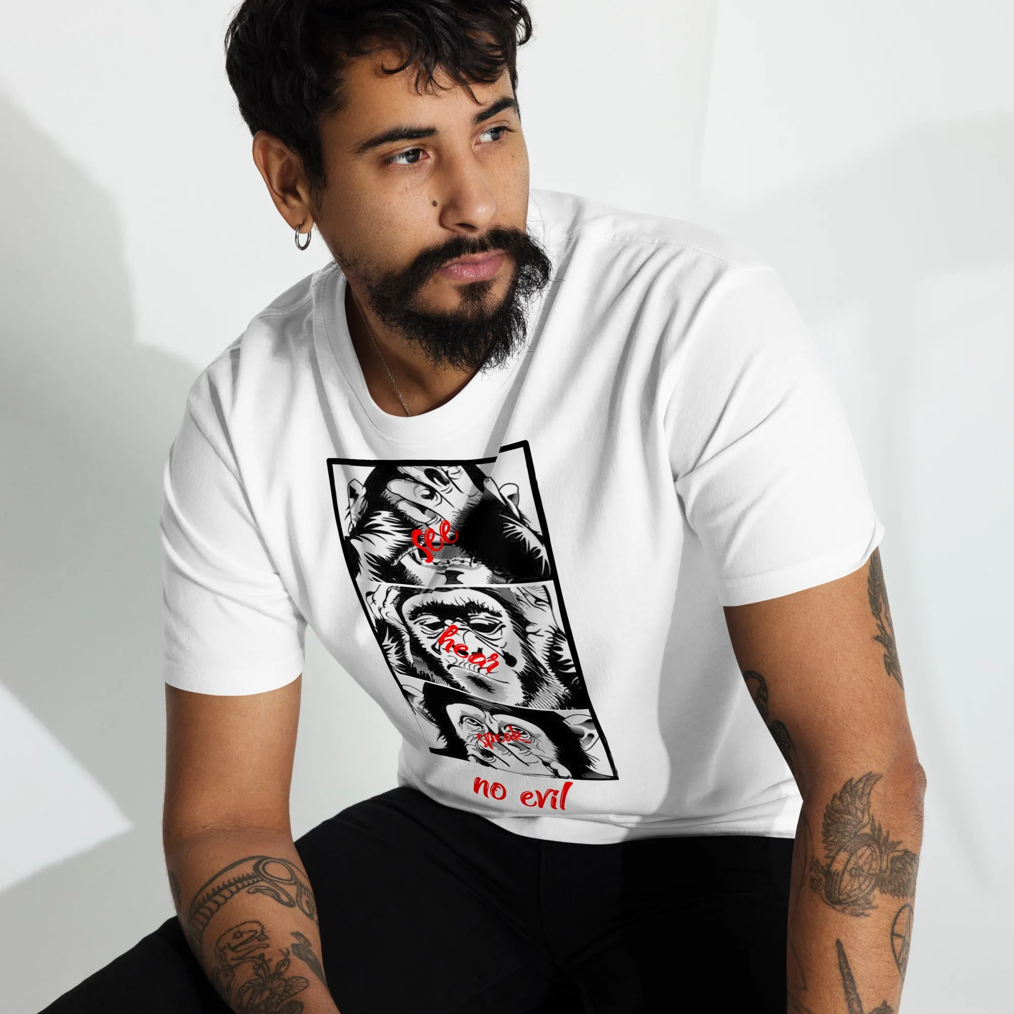 Men’s No Evil Theme With Monkeys Graphic Tee