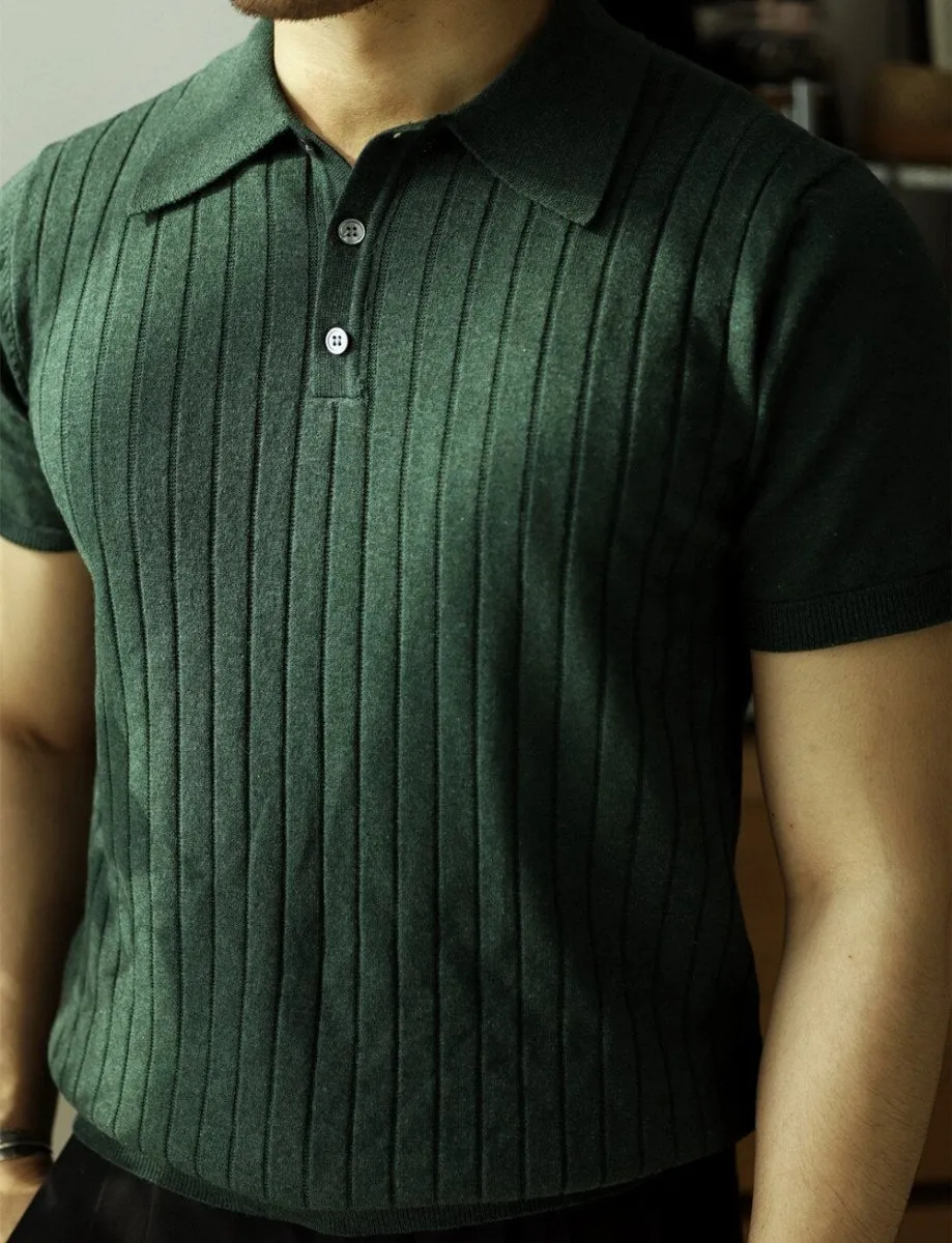 Mens Retro Stripped Knitted Polo Shirt