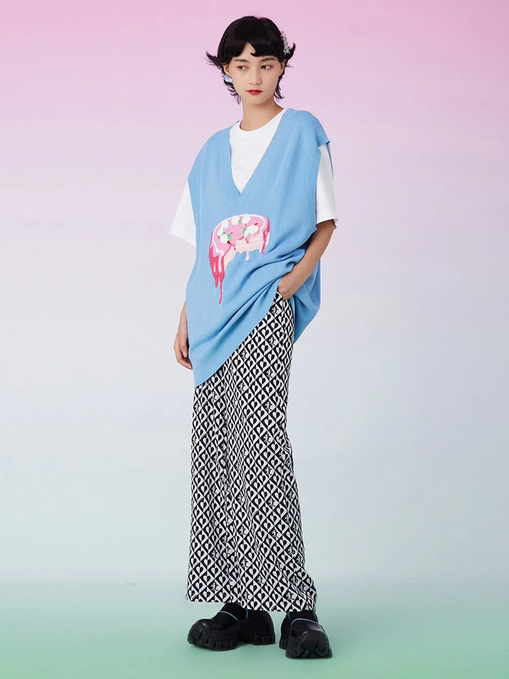 MUKZIN Knit Patched Oversize Blue Tank Top