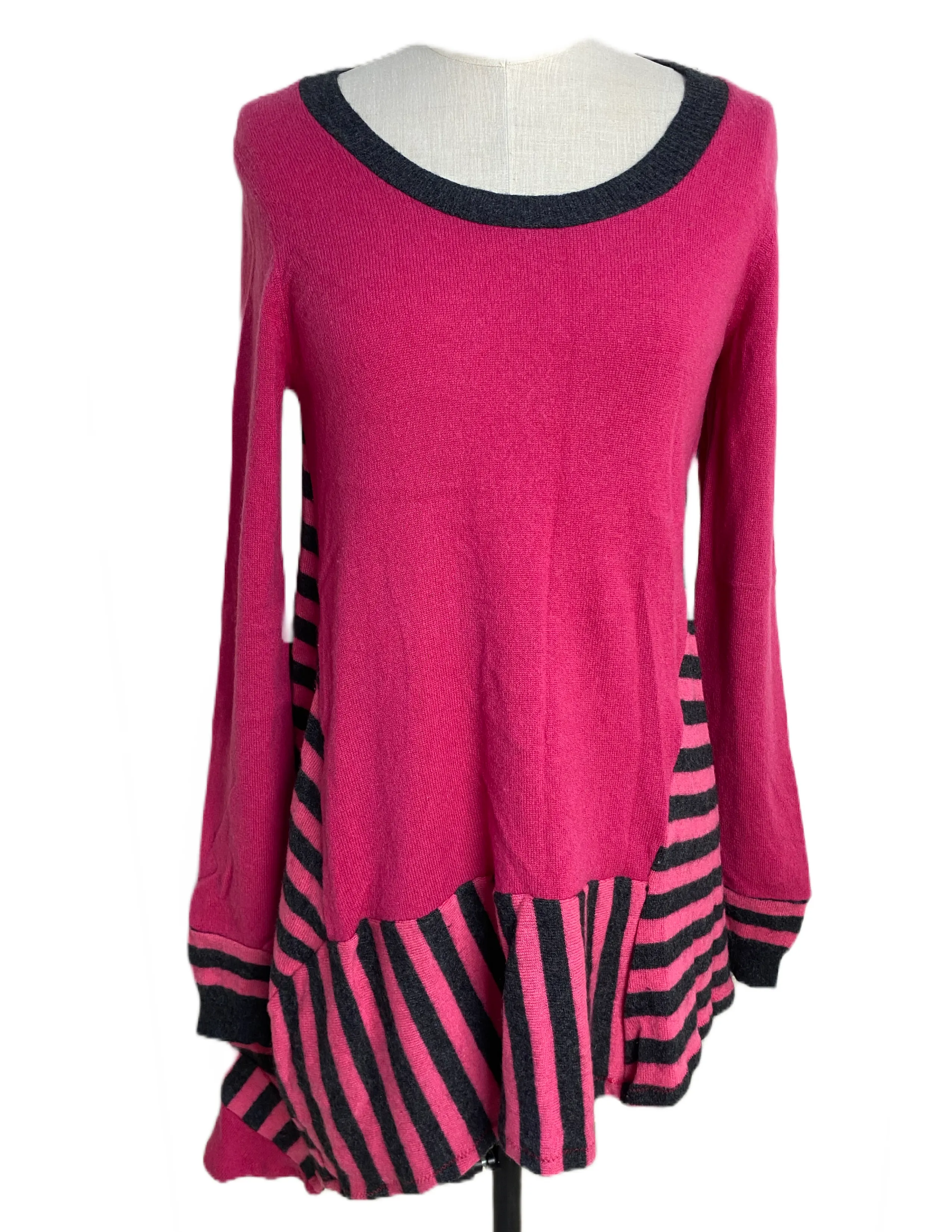 Nimpy Clothing Upcycled 100% cashmere pink and stripes long jumper small/medium