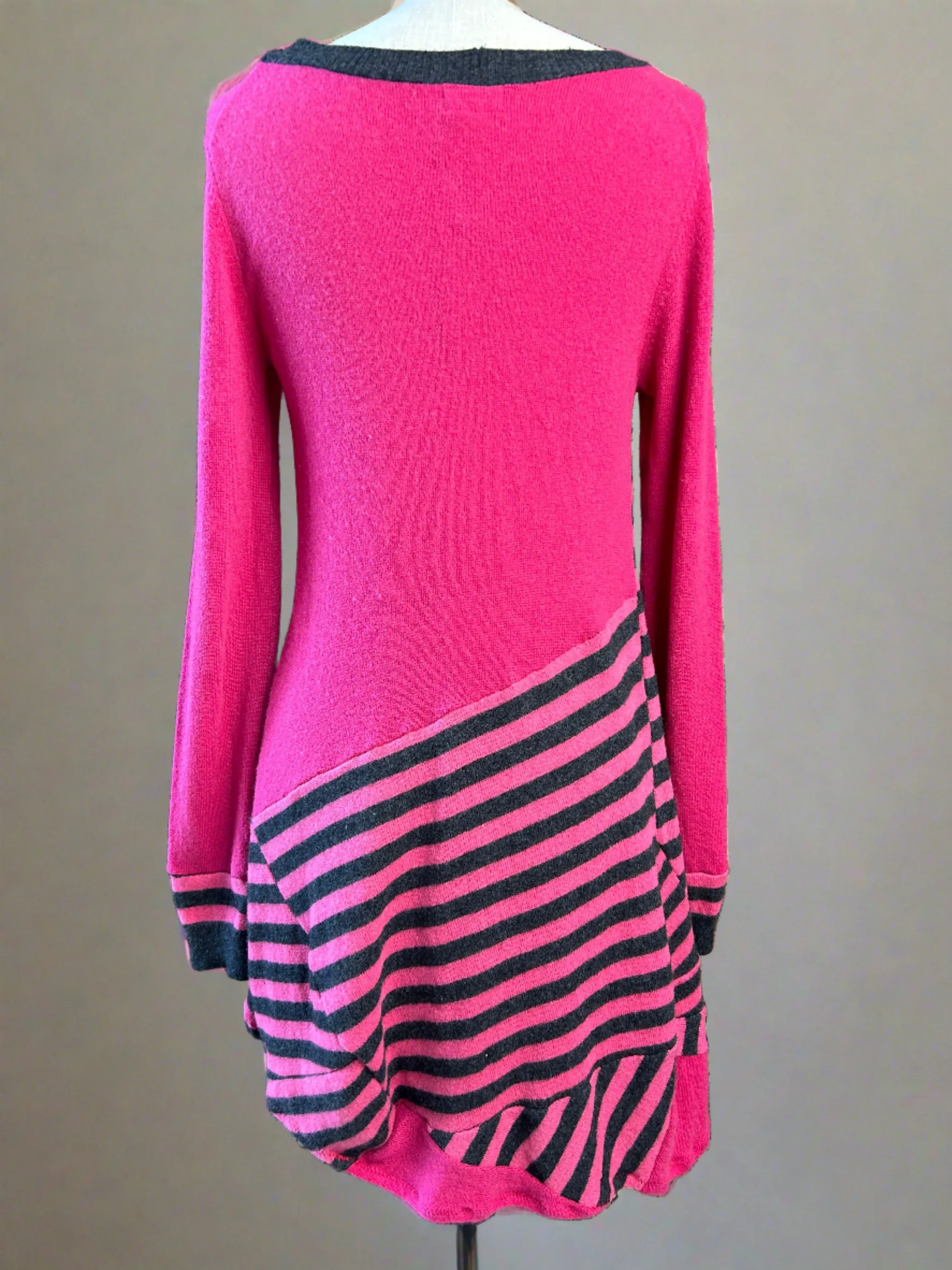 Nimpy Clothing Upcycled 100% cashmere pink and stripes long jumper small/medium