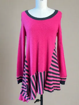 Nimpy Clothing Upcycled 100% cashmere pink and stripes long jumper small/medium