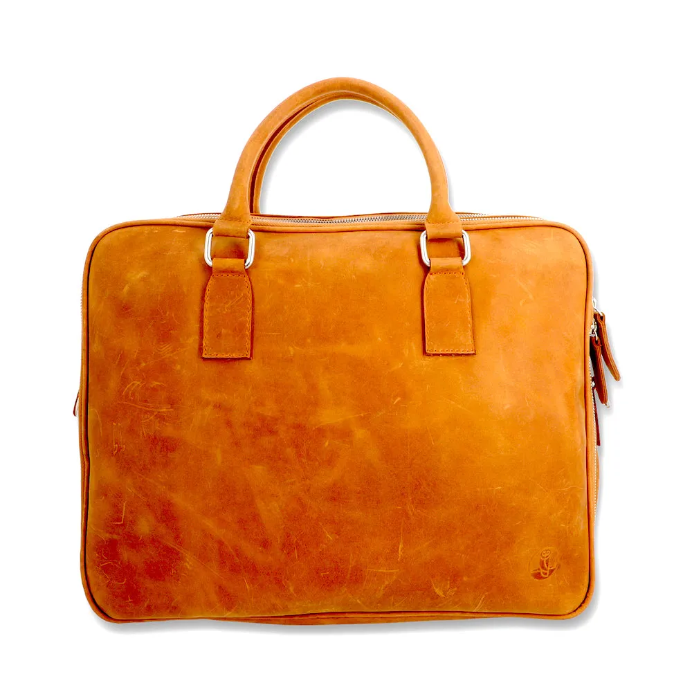 Norde Camel Tan Pull-up Leather Laptop Briefcase