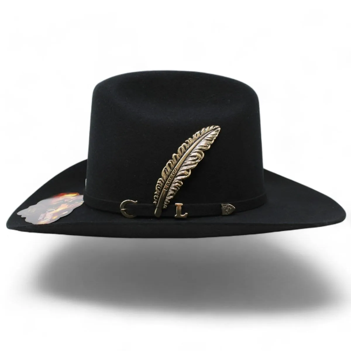 Official Carin Leon Cowboy Felt Hat with Silver Feather Black