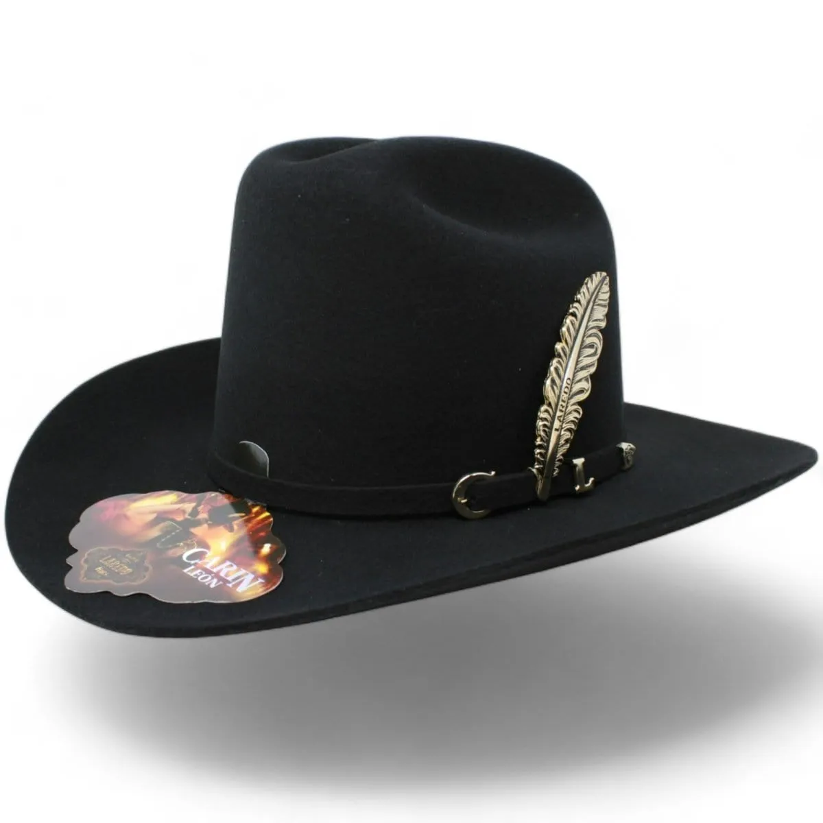 Official Carin Leon Cowboy Felt Hat with Silver Feather Black