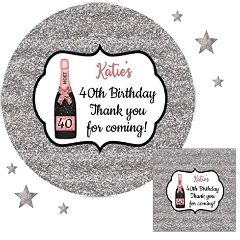 Personalised Birthday Party Stickers Silver Glitter Celebration