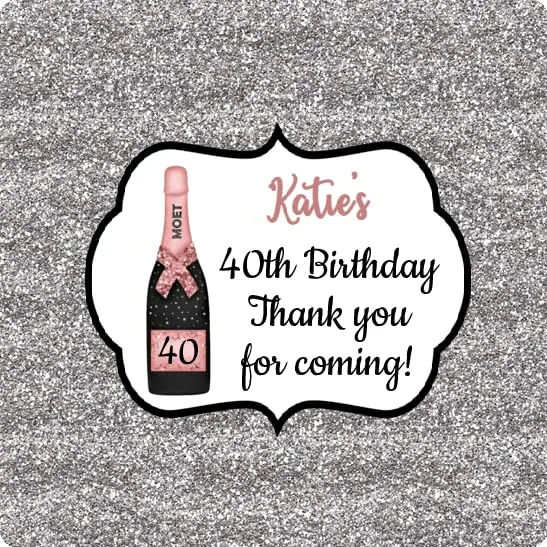 Personalised Birthday Party Stickers Silver Glitter Celebration