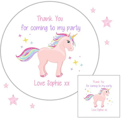 Personalised Birthday Party Stickers Unicorn