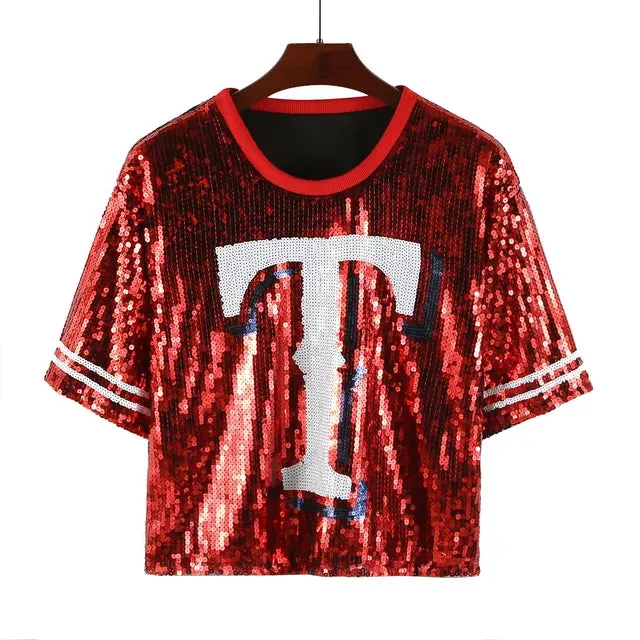 Pre Order:  Baseball Football Sequin Jersey T-Shirt