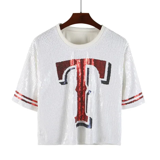 Pre Order:  Baseball Football Sequin Jersey T-Shirt