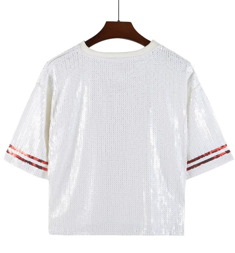 Pre Order:  Baseball Football Sequin Jersey T-Shirt