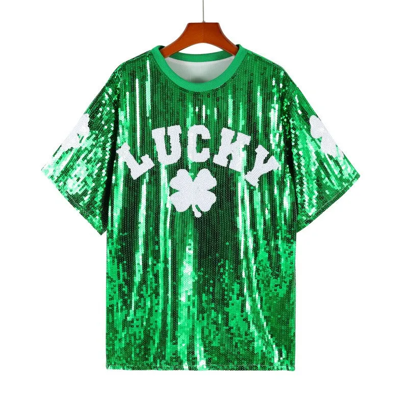 Pre Order:  Lucky Sequin Short Sleeved Shirt